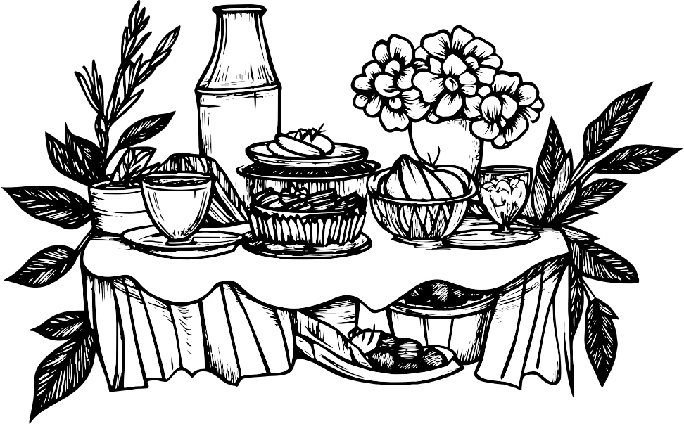 Eine stilistische Illustration von einem veganen Buffet in Hamburg