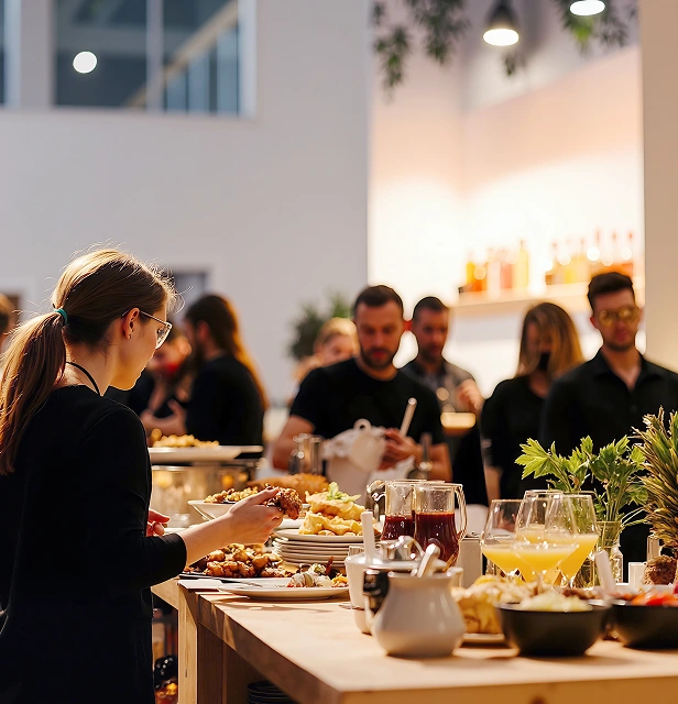 Mitarbeitende am veganen Buffet von Seidenspinner Catering in Hamburg